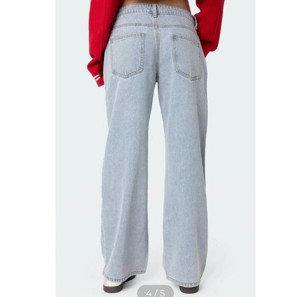 Edikted x PACSUN XL Raelynn Light Blue Vintage Wash Wide Leg Low Rise Jeans - Picture 3 of 4